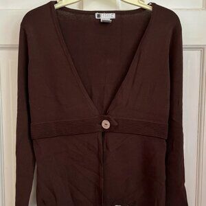 Vintage 90s Carole Little Brown Button Cardigan Top Size Small Rayon Blouse